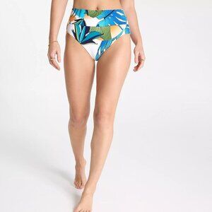 CALIA Women's Wide Banded High Rise Swim Bottoms, XXL, Botanical Print White